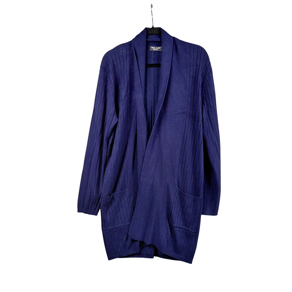 Paul Jones Mens Navy Blue Ribbed Cardigan Sweater Shawl Collar Size M‎